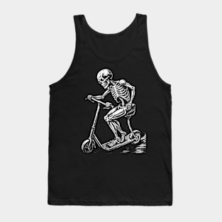 Skeleton on a scooter art in linear style Tank Top